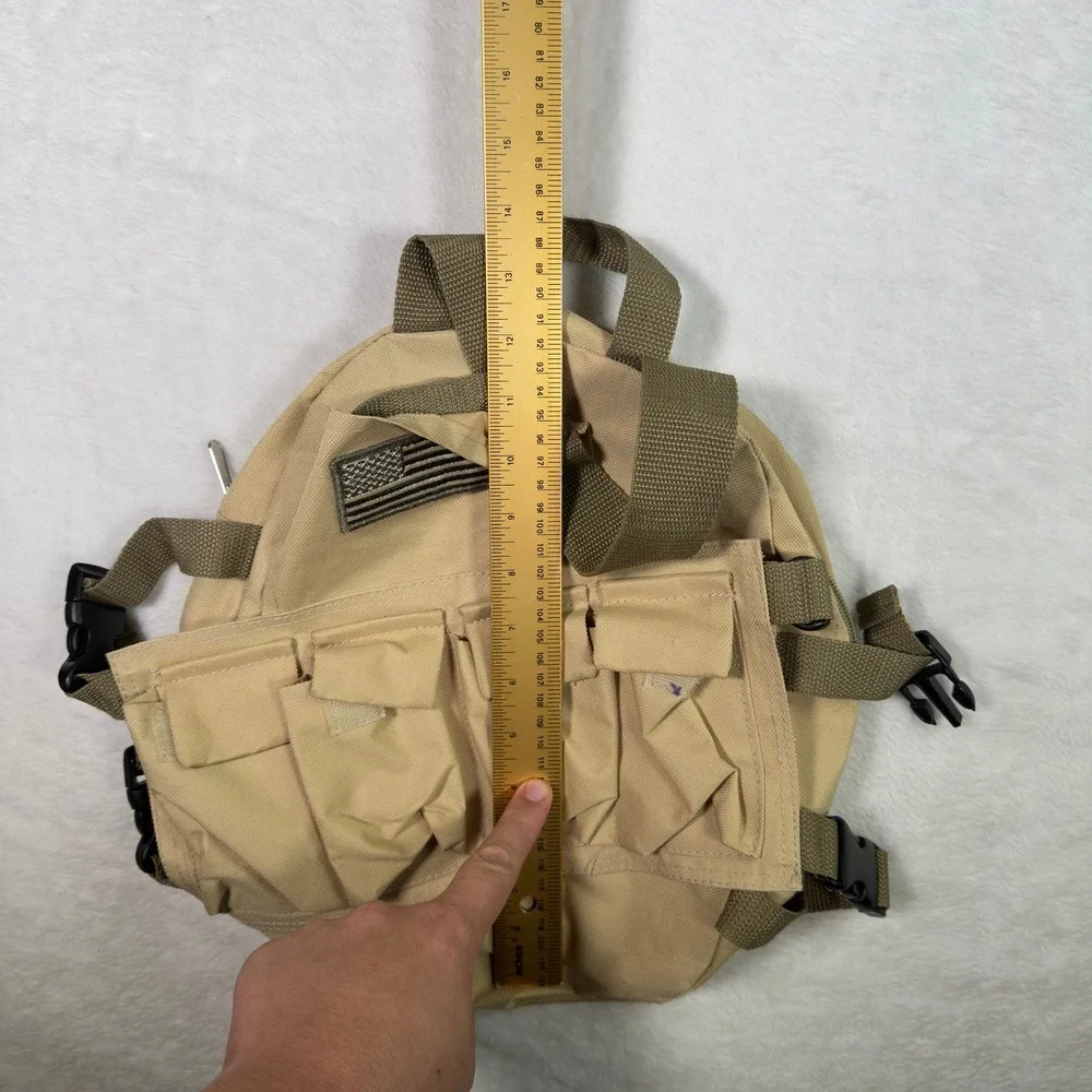 Khaki Tan Tactical Cargo Backpack Mini Small US Flag Patch Kids Adult Casual Bag